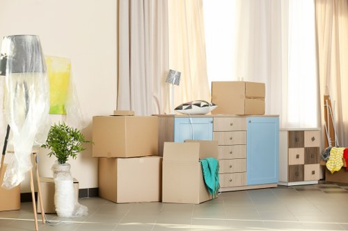 Boxes and packing materials ready for a Southfields property relocation