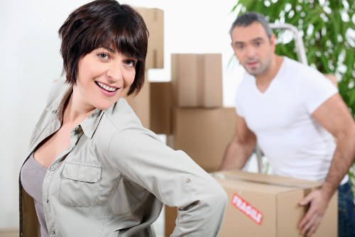 Moving truck positioned for flat or house move access in Southfields
